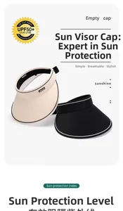 Detailed close-up of beige and black breathable sun visors with UPF50+ protection