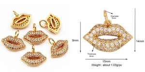 Spécifications de taille pour pendentif lèvres dorées avec zircons micro-pavés