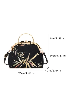 New Chinese style handbag with bird and bamboo embroidery and metal handle dimensions