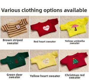 Grille de six pulls en tricot assortis pour poupées ours en peluche de 20cm en divers coloris