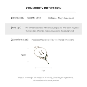Detailed sizing guide and specifications for rhinestone tassel necklace and earrings set