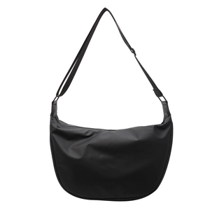 Black large capacity crescent crossbody bag with adjustable wide shoulder strap in nylon