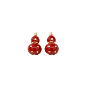 18k gold plated red wulu earring necklace set with artistic golden dots on white background