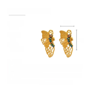 Product specifications for butterfly earrings showing size 2cm by 4cm and alloy material