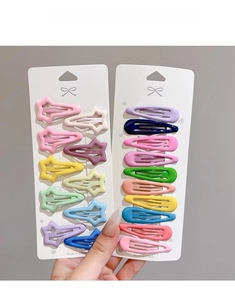 Colorful star and teardrop metal hair clips in various candy colors for kids and women