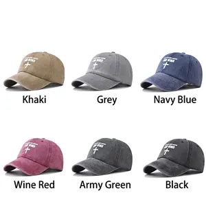 Casquette de baseball en coton délavé avec motif croix God Wins en six couleurs