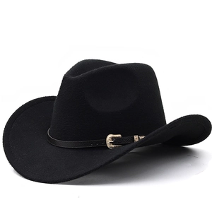 Western Cowboy Hat Felt Wide Brim Vintage Style With Leather Band Metal Buckle For Men Women Kids Outdoor Sun Protection