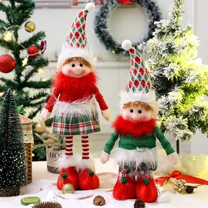 Christmas Elf Doll Knitted Plush Faux Fur Retractable Legs Telescopic Home Table Decoration Festive Ornament Gift