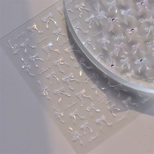 Laser bow nail stickers with holographic butterfly designs and TLS-651 product patterns