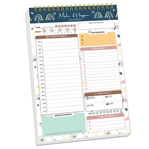 A5 daily planner notebook with time management schedule and cute rainbow cover design for students.