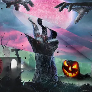Macro view showing fine fabric texture and digital printing of Halloween tapestry motifs