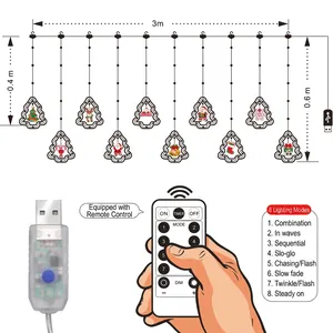 3m USB LED curtain lights with Christmas ornaments and 8-mode remote control