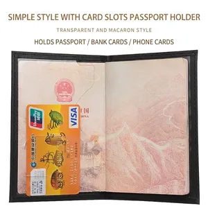 Black PU leather passport cover with card slots and SIM card holder on white background