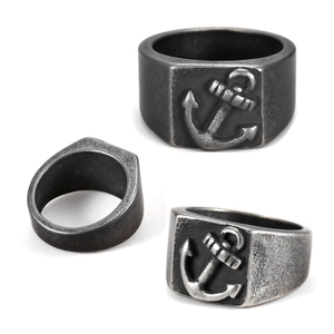 Retro Anchor Signet Ring Stainless Steel Nautical Square Face Punk Jewelry For Men