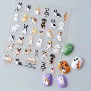 Stickers 5D pour ongles motif chiot dessin animé avec motifs 3D mignons pour nail art