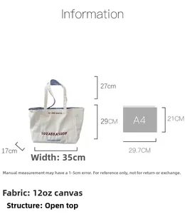 Maßangaben für Canvas-Einkaufstasche mit 35 cm Breite und 29 cm Höhe im Detail
