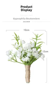 Detailed view of baby's breath boutonniere with jute rope wrap, size 12x10cm