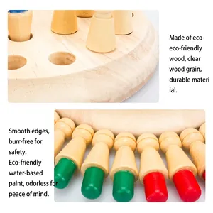 Educational wooden memory chess game with colorful pegs for kids logic training