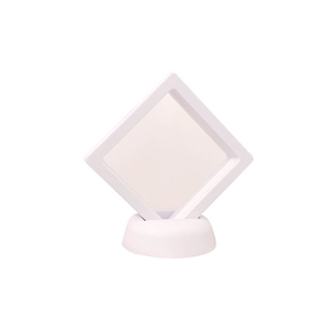 White PE film floating jewelry display box with round base for rings and necklaces