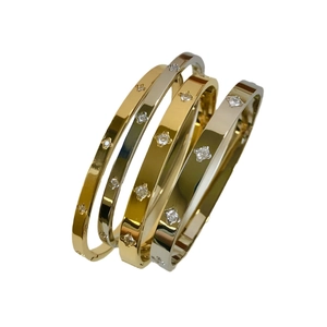 Polished 4mm 6mm stainless steel love bracelets with cubic zirconia in gold and silver