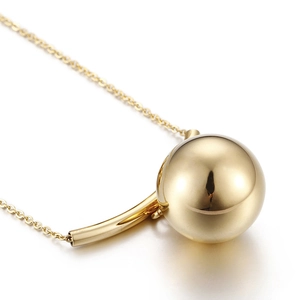 Minimalist gold stainless steel ball pendant necklace with polished spherical charm finish