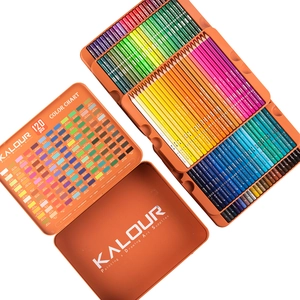 Professional set of 120 colored pencils in an orange metal tin with tiered trays