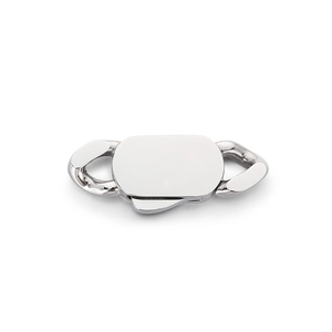 Polished silver stainless steel oval clasp for jewelry and Cuban chains on white background