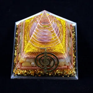 8cm Orgone energy pyramid with rose quartz ball and copper coil for home desk decor