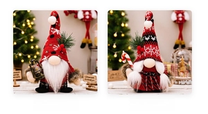 Detailed Christmas gnomes with knit hats, plaid patterns and cozy holiday props