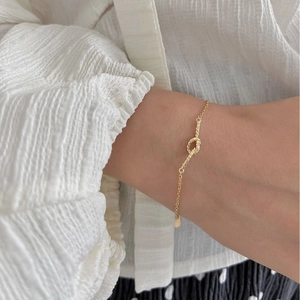 Minimalist gold knot charm bracelet for women with dainty S925 silver chain jewelry