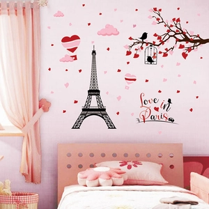 Eiffel Tower Love In Paris Wall Stickers PVC Self Adhesive Romantic Valentine Day Home Decoration For Bedroom Living Room