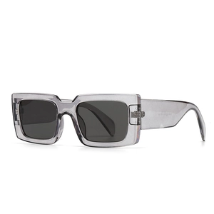 Vintage square thick frame sunglasses in translucent grey-purple finish for women