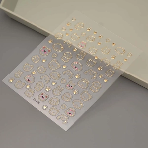 3D-Gold-Hohlnagelaufkleber mit niedlichen Tierfiguren wie Hunde und Hasen Muster Co-225