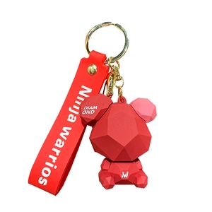 Creative geometric red bear keychain with Ninja Warriors rubber strap for bags and car keys