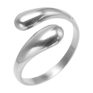 Polished 304 stainless steel open ring with double teardrop wrap-around design