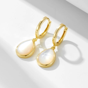 Teardrop Hoop Earrings With 925 Sterling Silver And Natural White Shell Mother Of Artificial Pearl For Women