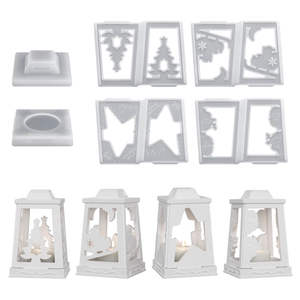 DIY Christmas lantern silicone mold set with Santa and reindeer hollow patterns for resin