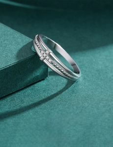 Detailed view of S925 sterling silver double-layered cross ring with micro-pave zircons
