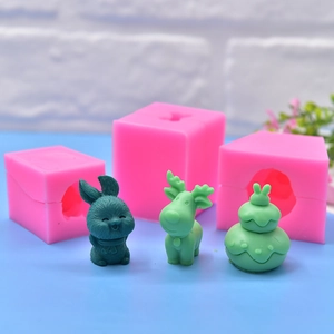 3D rabbit and deer silicone molds for cake, soap, and DIY candle making in pink design