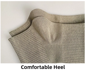 Close-up of comfortable ribbed heel detail on breathable khaki mesh cotton socks for men