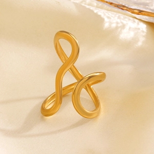 Minimalist 18K gold plated stainless steel crossover ring with abstract lines