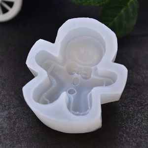 Gingerbread man silicone mold for cake baking with vivid facial details and bowtie