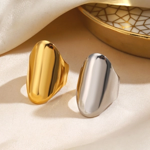 Bagues En Acier Inoxydable Épaisses Minimalistes Femmes Forme Ovale Géométrique Poli Miroir Bijoux