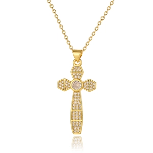 Elegant gold cross pendant necklace with sparkling micro-pave cubic zirconia crystals