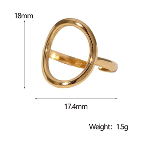 Detailed view of gold minimalist geometric ring with dimensions 18mm height and 17.4mm diameter