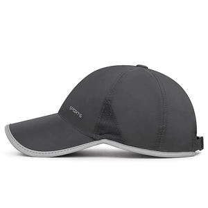 Dark grey breathable mesh sports baseball cap with side SPORTS lettering and brim piping