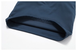 Detail view of double-needle stitching on navy blue brushed thermal yoga sportswear