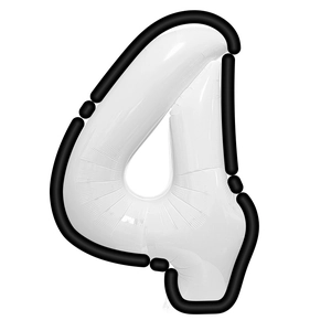 Detail of white number 4 foil balloon with cartoon style black border for party decor