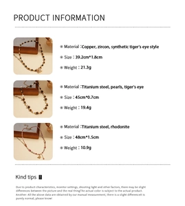 Detailed size and weight specs for 18K gold plated tiger eye bow necklace models