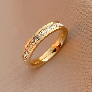 Titanium Steel Eternity Ring With Square Cubic Zirconia Channel Setting 14K Gold Plated Minimalist Jewelry For Women